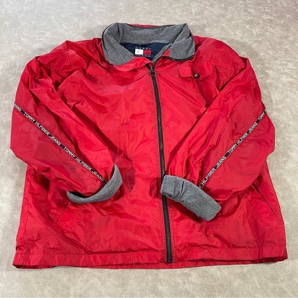Tommy Hilfiger Tommy Jeans Red Wind Breaker Jacket Full Zip Size XL‎